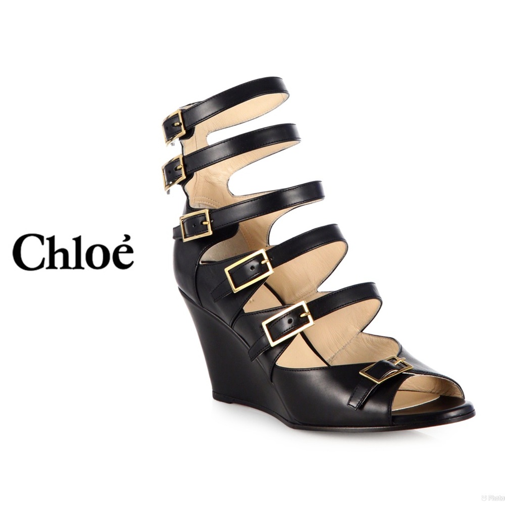 Chloe Strappy buckle leather wedges 9 9.5 womens couture